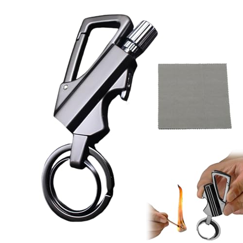 Permanent Match Infinity Lighter with Multitool Keychain, Keychains Bottle Opener, Waterproof Matches, Reusable Keychain Lighter, for Outdoor Survival, Hiking, Camping Gifts for Men (Black)