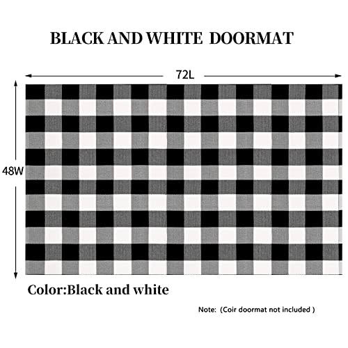 Buffalo Plaid X Rug Inch For Layered Hello Door Mats Washable Black And White Checked Outdoor Rugs Carpet Front Entryway (Black White, 48 X 72 Inch) #TOP2