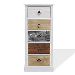 Rebecca Mobili Wit Bruin Grijs Ladekast, Como Small, Met 5 Lades, Paulowniahout, REtro Stijl, Voor Slaapkamer Meubels…
