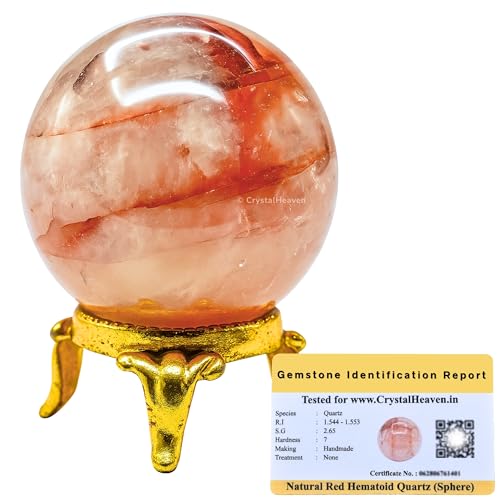 Image of Certified Red Hematoid Quartz Crystal Ball for Meditation - Premium Crystal Vastu Items for Home and Feng Shui Items for Good Luck - Ideal for Pooja Supplies and Spiritual Practices (1.5 inch Inch)