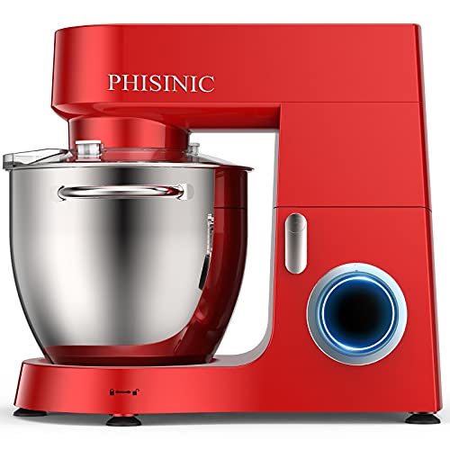 PHISINIC Küchenmaschine Knetmaschine 1800W mit 6,5 L Edelstahl-Schüssel, 6+P Geschwindigkeit Metallgehäuse Rührmaschine…