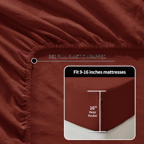 Image of LBRO2M 100% French Pure Linen Sheet Set 4Pcs, 16 inch Deep Pocket Queen Size