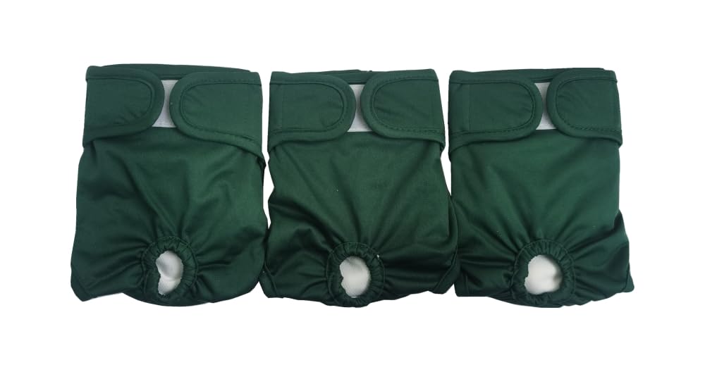 JUTESK Washable Female Dog Diapers (3pack) of Durable Doggie Diapers (Green, S, 3, count)