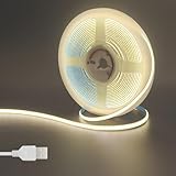 Clearhill 5V USB COB luces de tira led, 9.84FT / 3M, blanco natural 4000K, 400LEDs / M, ancho de 5mm, no impermeable IP20, cable USB 1M