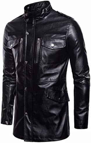 GELTDN Men's Mid Long Leather Jacket Men Spring Autumn Leather Jackets Coats Male Windbreaker Black Outwear (Color : Black, Size : XL code)