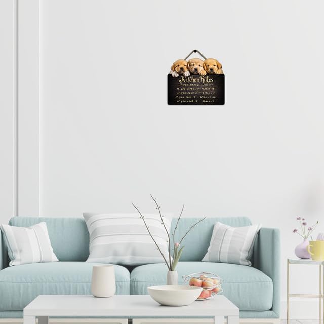 Miniatura 4 de Letrero de madera colgante con reglas de la cocina con perro, letreros de madera rústica para cocina, divertidos, casa de campo, inauguración de la