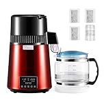 VEVOR Water Distiller, 4L 1.1 Gallon Pure Water Purifier Filter for Home Table Countertop, 1750W Distilled Maker with Glass Pot, Stainless Steel Interior Drinking Machine to Make Clean Waters, Red