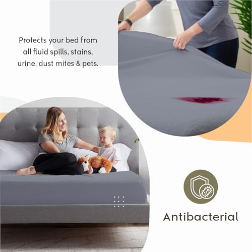 Image of Ayka 100% Waterproof Cotton Terry Mattress Protector Double Size Breathable Hypoallergenic Noiseless Ultra Soft Fitted Bed Protector 72x48 inch Mattress Cover /Bed Cover (Grey, Double (72 * 48 inch))