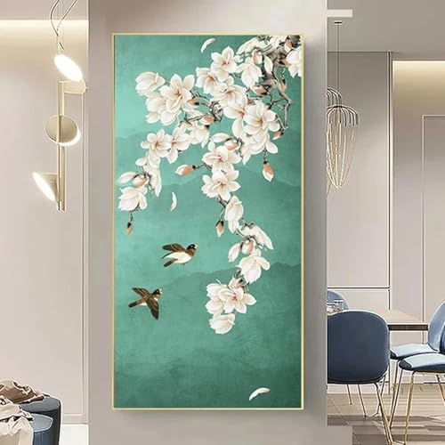 Peinture sur toile ginkgo oiseau grand art mural abstrait de style chinois 70x140cm