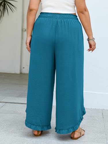 CUPSHE Women's Plus Size Wide Leg Pants Loose Trousers Flowy Straight Lounge Elastic Waist Palazzo Pants with Pockets2