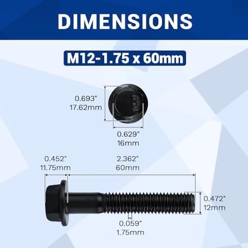 Image of 4-Sets M12-1.75 x 60mm Grade 10.9 Flange Hex Bolts + Flange Nut + Flat Washer + Lock Washer Combo Pack, Black Oxide, for Automotive & Machinery