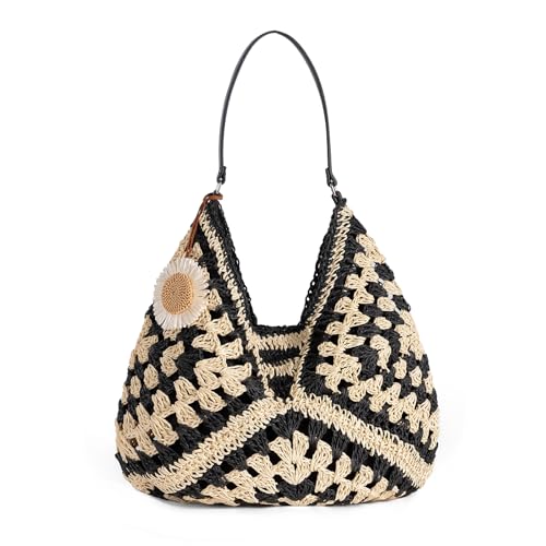 Women's Straw Beach Bag: Vintage Hobo Shoulder Tote - Woven Handm...