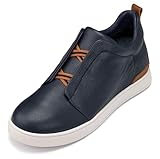 CALTO Men's Invisible Height Increasing Elevator Shoes - Navy Lightweight Slip-on Pebble Grain Leather Snoafers - 2.6 Inches Taller - J1934 - Size 10.5 D(M) US