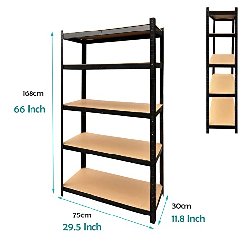 66" Storage Shelves Garage Shelving Unit Steel Storage Rack, Heavy Duty Metal Frame 5-Tier Garage Shelf Mdf Boards, 353Lbs Capacity Per Tier, For Home/Office/Warehouse/Garage, Black #TOP1
