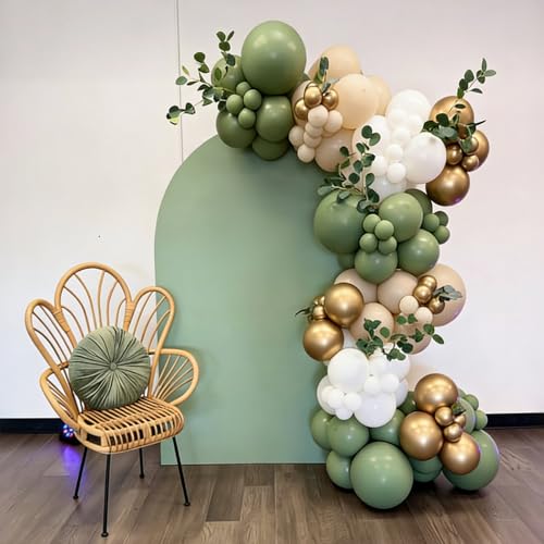 Image of Lukiituke Sage Green and Gold Balloon Arch Kit, 134Pcs Sage Green Balloons | 4 Sizes Birthday Balloons for Baby Shower, Wedding, Bridal Party Decorations