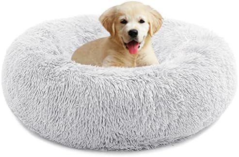 YOJOGEE Calming Donut Dog Bed for Large Medium Dogs, Fluffy Anti Anxiety Xl Dog Beds Extra Large Washable Puppy Bed Non-Slip Plush Cuddler Warming Round Faux Fur Pet Bed