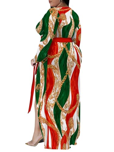 Image of PinkPatty Women's Plus Size Long Sleeve Maxi Dress Casual V Neck Slit Tie Waist Wrap Dresses for Party Cocktail