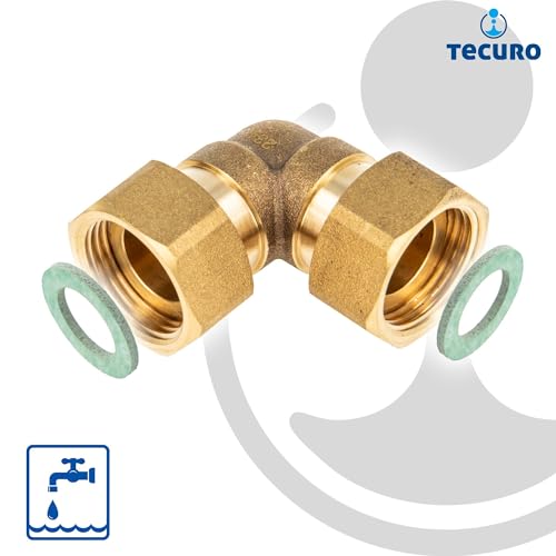 tecuro Winkel 90°, beidseitig Überwurfmutter 3/4 Zoll (flachdichtend) - MS-blank CW617N nach Trinkwasserverordnung 50930-6