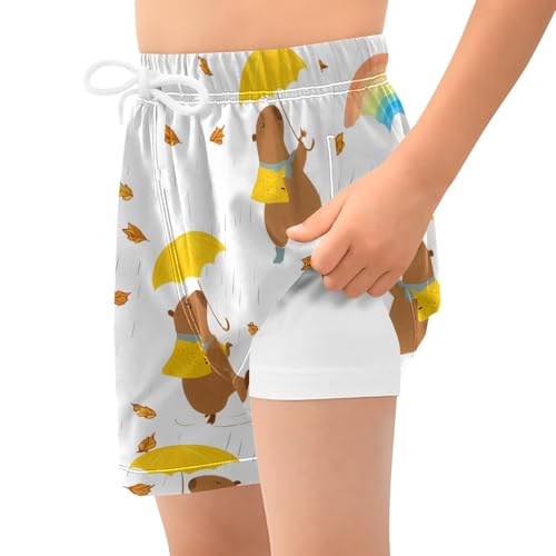 Bolaz Toddler Boys Swimwear Swim Trunks with Compression Liner 4T Capybara Umbrella2