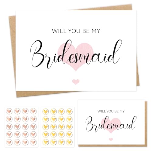 2 Set Will You Be My Bridesmaid Card - Bridesmaid Proposal Card Invitations Set with Envelopes & Sealing Stickers Elegant Design Perfect for Wedding Party Invitation 15 * 10 CM (Kraft Envelopes)