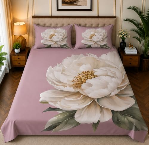 Image of 7D Digital Printed King Size Bedsheet with 2 Pillow Covers | Soft Premium Cotton Feel Microfiber Double Bed Bedsheet | Breathable, Wrinkle Free & Fade Resistant | (Peach, KingSize-225x250CM)