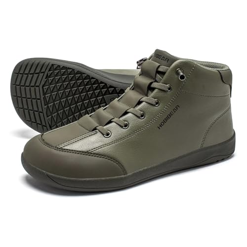 HOBIBEAR Zapatos descalzos para hombre y mujer | Zero Drop | Cuero ancho minimalista transpirable Senderos de trekking antideslizantes zapatos para exteriores, verde oscuro, 43 EU Ancho