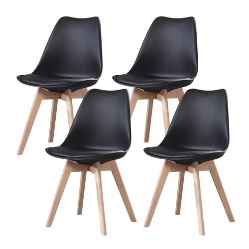PEZ ROJO Lot de 4 Chaises Scandinaves, Chaises Salle à Manger, Chaise Cuisine, Salon, Chaises Noires, Design Ergonomique, Pieds Bois de Hêtre Massif