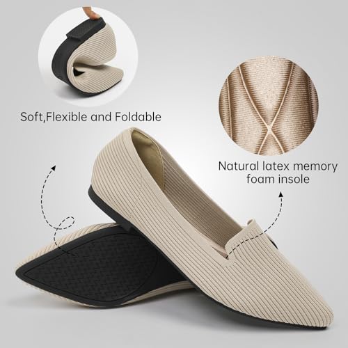 Image of TINGRISE Women's Flats Shoes Pointed Toe Knit Washable Ballet Comfortable Dressy Work Flat