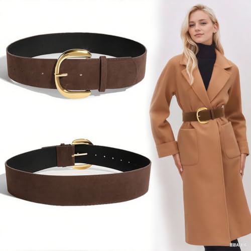 Yalice Women’s Wide Leather Belt for Dresses Vintage Western Cowgirls Thick Waist Belts Chunky Suede Belt with Metal Buckle3