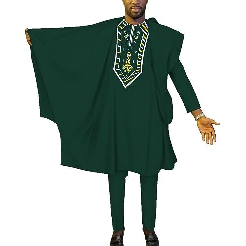 African Mens Robe Suits Three Piece Set Traditional Agbada Clothes Caftans for Men Dashiki Outfits Big and Tall