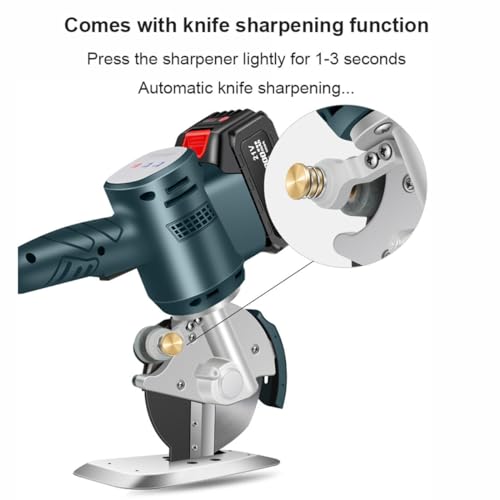 Electric Rotary Fabric Cutter, Cordless 70/90mm Cutting Machine with 2 Batteries - Automatic Sharpening for Cloth, Leather & Carpet, 35mm/45mm Cutting Thickness