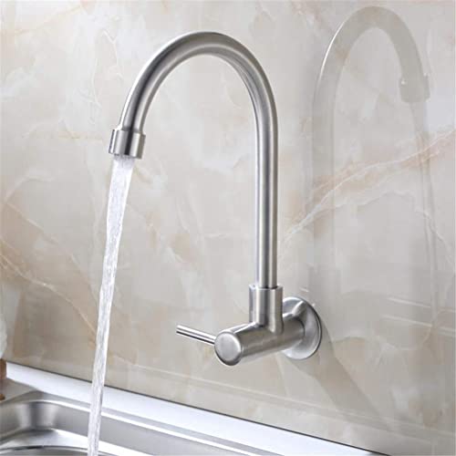 Robinet de cuisine froid simple mural pivotant 360° avec aérateur unique