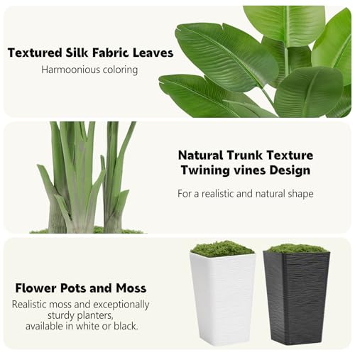 Image of Lifelike Bird of Paradise Artificial Plant 7ft Faux Banana Leaf TRE with White Tall Wavy-Textured Planter for Home Decor- perect Indoor Silk Floor Plant for Living Room Office Ambianc Enhancement