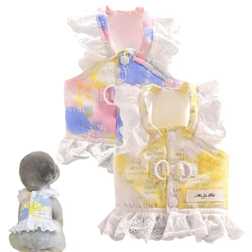 2PCS Breathable Dog Dress with Lace Trim & D-Rings, Stylish Outfit for Small Dogs, Cats, Yorkies & Chihuahuas, Elegant Pet Dress, Puppy Dresses for Girls(2PCS A,L)