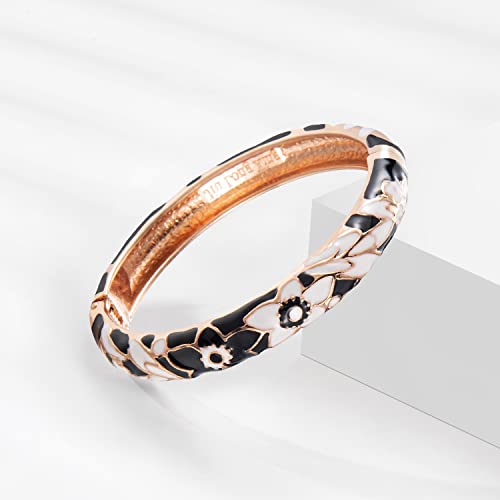UJOY Bangles Bracelets Gorgeous Enameled Flower Cloisonne Gold Plated Indian Jewelry Sets Box for Womens Gift 55A101 black - Image 4