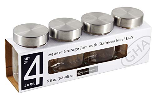 Grant Howard 51035 Square Storage Jars, 9 oz., Set of 4 per Gift Box