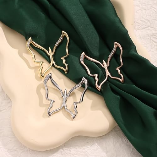 Image of Dainty Butterfly Silk Scarf Ring Brooch for Women Elegant Rhinestone Crystal Shawl Scarves Buckle Wrap Clip Exquisite Costume Accessories Decoration Wedding Holiday Jewelry