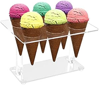 POHOVE Ice Cream Cone Holder 6 Holes Clear Acrylic Waffle Cone Display Stand Ice Cream Snow Cone Rack for Birthday Party Wedding