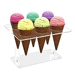 POHOVE Ice Cream Cone Holder 6 Holes Clear Acrylic Waffle Cone Display Stand Ice Cream Snow Cone Rack for Birthday Party Wedding, 6.77 x 4.72 x 4.33inch