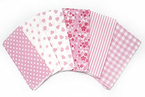 Set de Patchwork 6 Retales 35x35 cm de tela de 100% algodón estampada Costura DIY Manualidades Varios Diseños (Rosa)