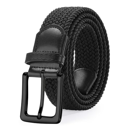 Image of SANSTHS Elastic Woven Golf Belt for Men, 1.3 inch Casual Stretch Braided Web Belt with Pin Buckle for Golf Jeans Casual Pants