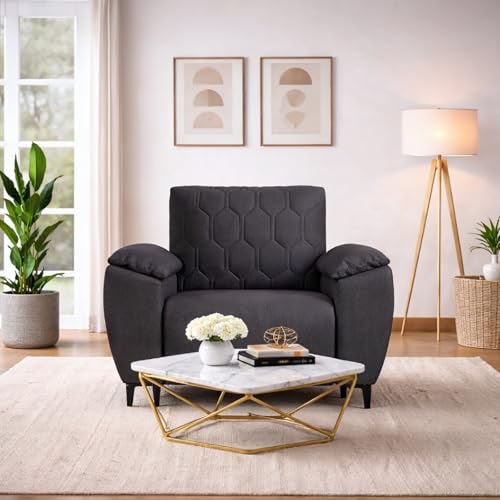Image of Centuary Sleepables Modena Premium Sofa|Classy Quilted Suede Fabric Upholstery|Fiber-Filled Back Cushion|Wide Plush Fibrefilled Armrests|Ergonomic Lumbar Support |Charcoal Grey|3 Years Warranty