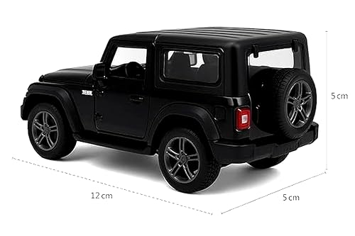 Image of Mahindra Thar 4x4 Toy Car 1:32 Die Cast Metal SUV Model - Pull Back Action Vehicle with Opening Doors, Rubber Tyres & Detailed Interior (Black /Random Colour)
