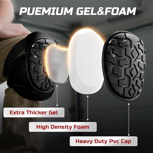 Image of Gel Knee Pads for Work, Professional Knee Pads for Men Women with Soft Foam, Heavy Duty Cap, Adjustable Straps, Quick-Fasten Buckle for Construction, Gardening, Welding, Roofing, Cleaning