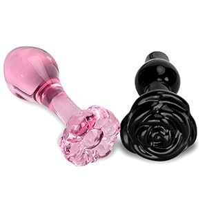 Belmalia 2x Roze Glazen Dildo – Anaalplug Elegant en Super Zacht, Bed speeltje – Plezier in bed, Roze + Zwart