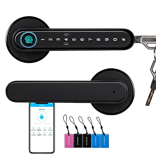 Image of CATCHFACE Smart Fingerprint Lock - WiFi Enabled, Biometric Door Lock with Free App, Share Ekey and IC Card (Matte Black)