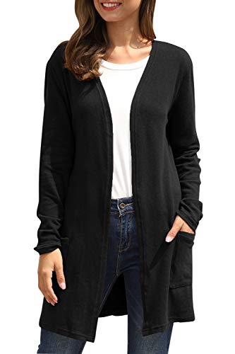 Winter Cardigan Womens Long Sleeve Elbow Patch Casual Kimono Outwear Black S - Thumbnail 6