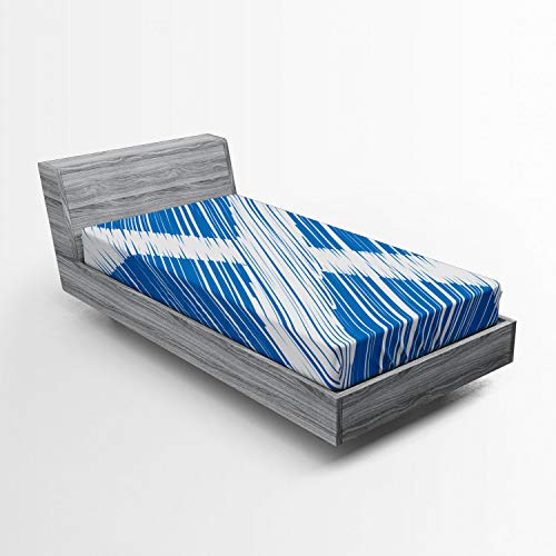Ambesonne Scotland Fitted Sheet, National Scottish Flag The Saltire European Diagonal Streaks Drawn By Hand, Soft Decorative Fabric Bedding All-Round Elastic Pocket, Twin Size, Cobalt Blue #TOP9