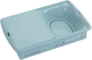 Tabla de cortar multifuncional de cocina con 2 lavabos de drenaje, tamaño pequeño, color azul, ideal para carne y pescado