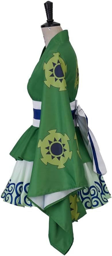 iSHOWcos Anime Green Kimono Costume Dress Female Lolita Outfits Halloween Suit with Belt